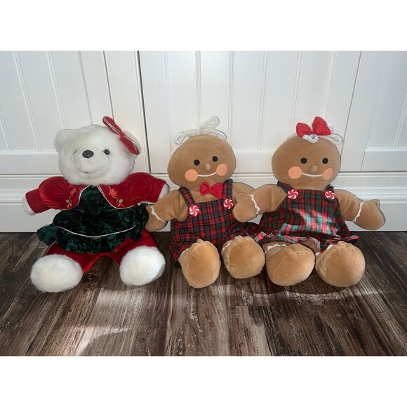 Gingerbread Friends Plush Pair Boy & Girl 13" Gibson Greetings 1994 lot of 3 - Picture 1 of 6